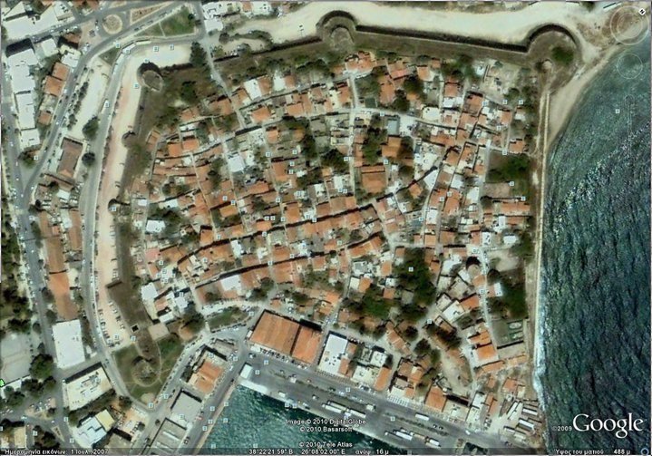 Το Κάστρο της Χίου όπως απεικονίζεται από το Google Earth