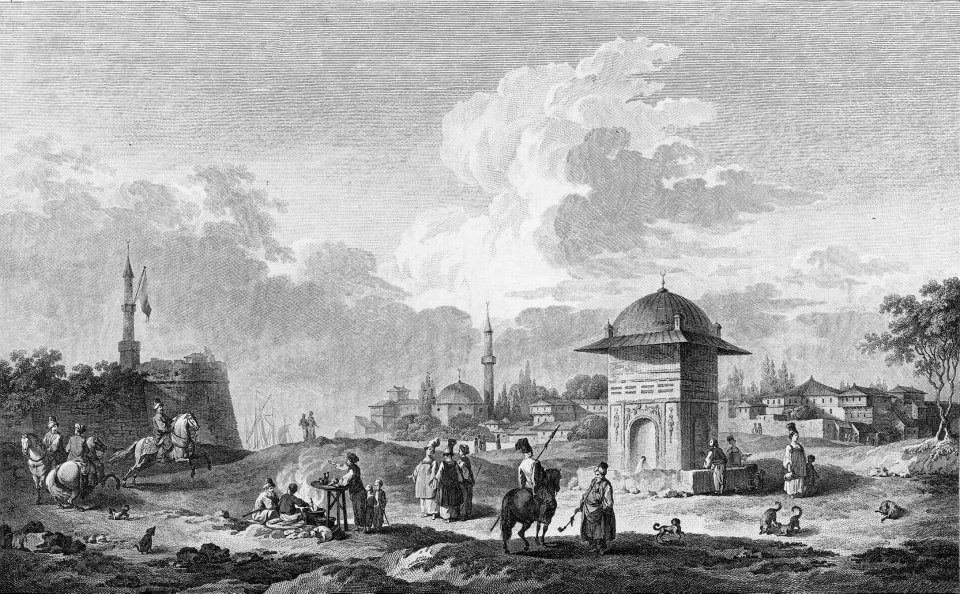 Βρύση του Μελέκ Πασά στη Χίο -  Στο βάθος το Φρούριο Χίου, 1782