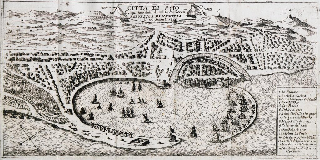 Χάρτης του λιμανιού και της πόλης της Χίου-1694 μ.Χ. Αρχείο 'Με το βλέμμα των Περιηγητών', Ίδρυμα Αικατερίνης Λασκαρίδη
