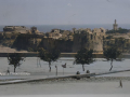 Επιχρωματισμενη πανοραμική άποψη του βορειοδυτικού τείχους και των προμαχώνων του Κάστρου της Χίου