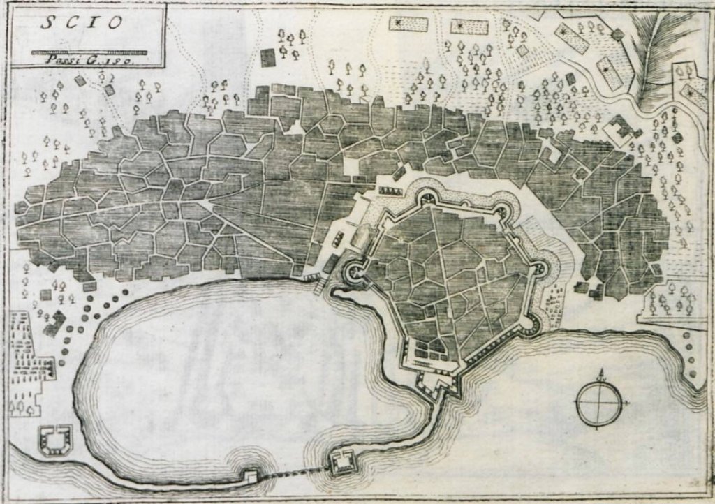 Χάρτης του λιμανιού, της πόλης και του Κάστρου της Χίου-1707 μ.Χ Αρχείο 'Με το βλέμμα τΠεριηγητών', Ίδρυμα Αικατερίνης Λασκαρίδη
